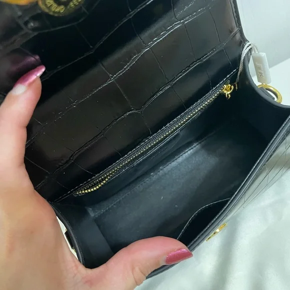 NWT JW PEI Black croc embossed top handle purse w/GHW & crossbody strap - Picture 4 of 6